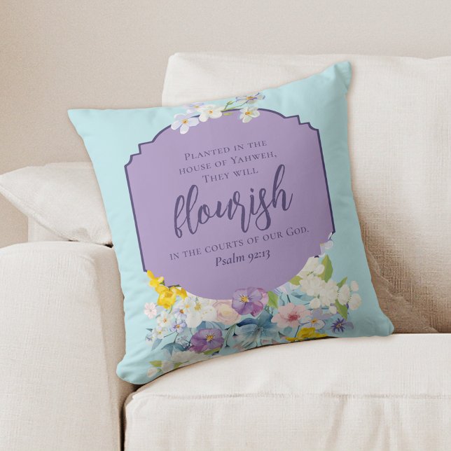 Watercolor Spring Floral Bouquet Bible Verse Throw Pillow (Creator Uploaded)