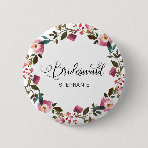Watercolor Spring Floral Bridesmaid Button