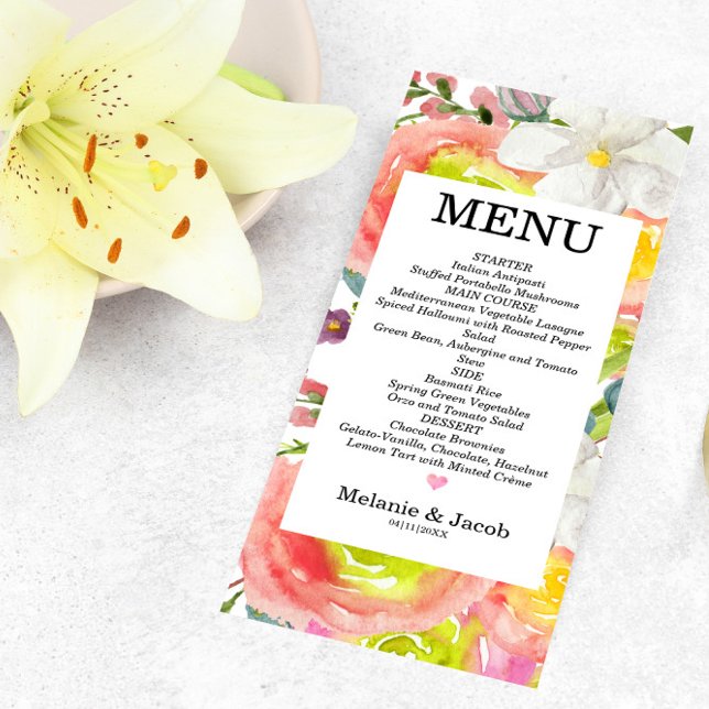 Watercolor Spring floral flat Menu Card (Creator Uploaded)