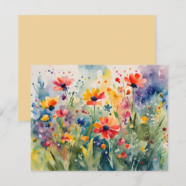 Watercolor Spring Floral Flowers Greeting Card (Front/Back)