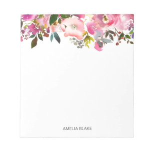 Watercolor Spring Floral Personalized Notepad