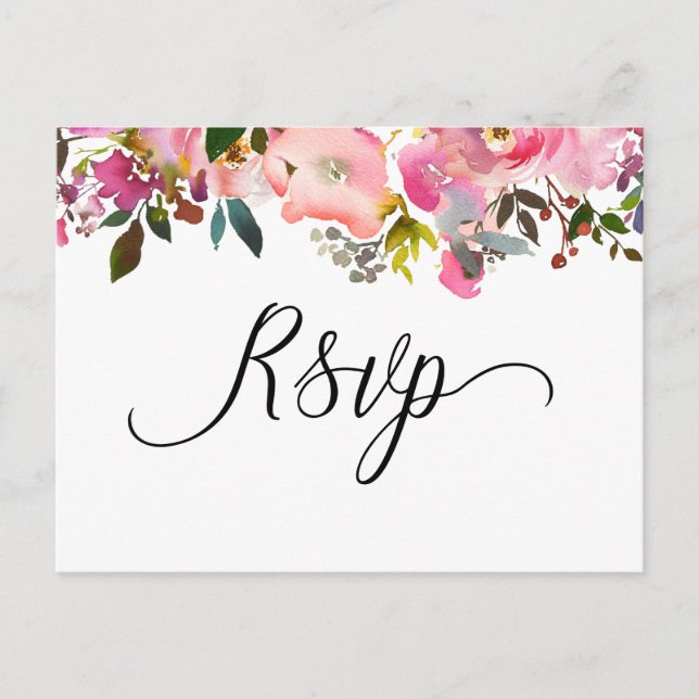 Watercolor Spring Floral RSVP Invitation Postcard (Front)
