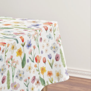 Watercolor Spring Floral Tablecloth   Garden Party