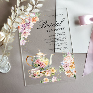 Watercolor Spring Floral Tea Party Bridal Shower Acrylic Invitations