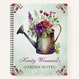 Watercolor Spring Floral Watering Can Garden Notes Notebook