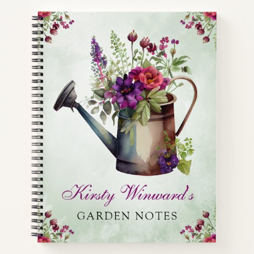 Watercolor Spring Floral Watering Can Garden Notes Notebook