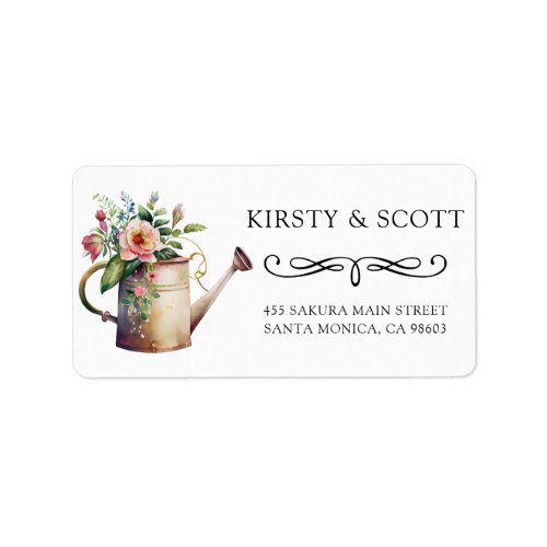 Watercolor Spring Floral Watering Can Wedding Label
