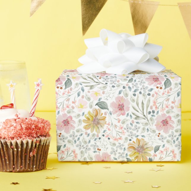 Watercolor Spring floral  Wrapping Paper (Birthday Party)