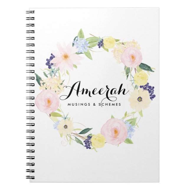 Watercolor Spring Floral Wreath Custom Notebook (Front)