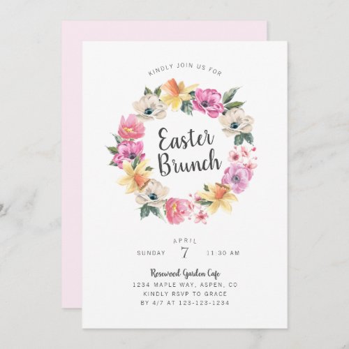 Watercolor Spring Floral Wreath Easter Brunch Invitation