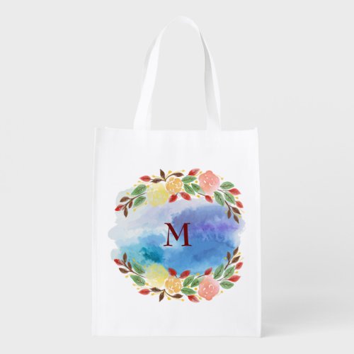 Watercolor Spring Floral Wreath Grocery Bag