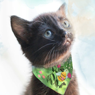 Watercolor Spring Flower & busy Bee Pet Bandana Collar