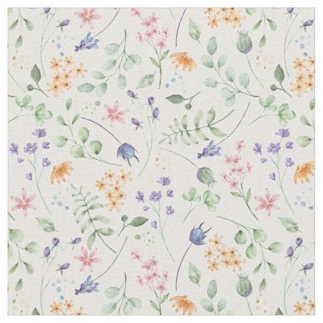 Watercolor Spring Flower Pattern  Fabric (Close Up)