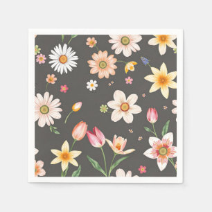 Watercolor Spring Flower Pattern with Daisies  Napkins