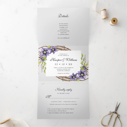 Watercolor spring flowers all in one wedding Tri_Fold invitation