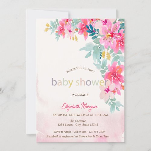 Watercolor Spring Flowers Baby Shower Invitation