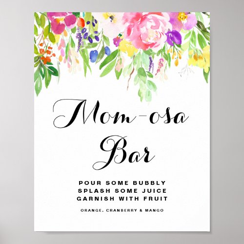Watercolor Spring FLowers Baby Shower Mom_osa Bar Poster