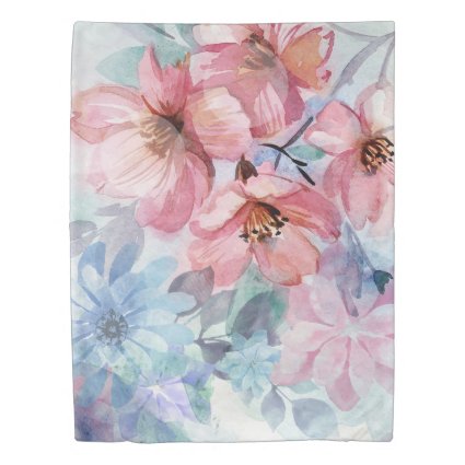 Watercolor spring flowers background duvet cover