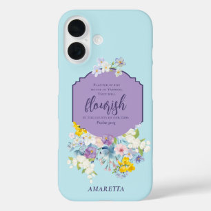 Watercolor Spring Flowers Bible Verse Personalized iPhone 16 Case