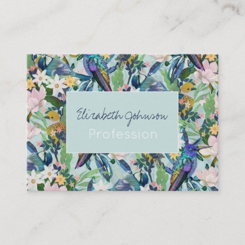 Watercolor Spring Flowers Birds Pattern Business Card