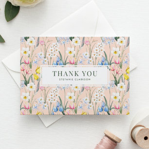 Watercolor Spring Flowers Botanical Graduation Letterpress Thank You Card