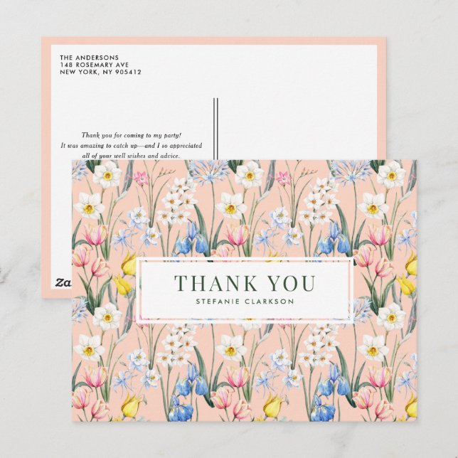 Watercolor Spring Flowers Botanical Thank You Postcard (Front/Back)