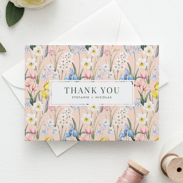 Watercolor Spring Flowers Botanical Wedding Thank You Card (Creator Uploaded)