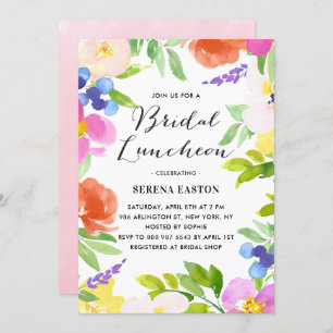 Watercolor Spring Flowers Bridal Luncheon Invitation