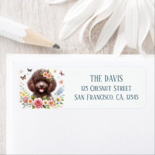 Watercolor Spring Flowers Brown Poodle - Label