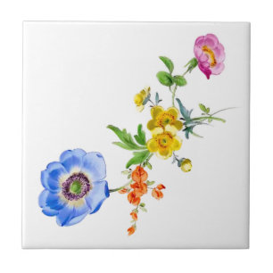 Watercolor Spring Flowers Ceramic Tile