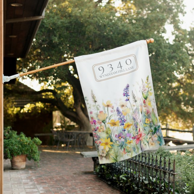 Watercolor Spring Flowers Customized Address Name House Flag (In SItu)