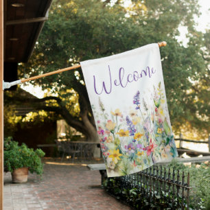 Watercolor Spring Flowers Customized Address Name House Flag