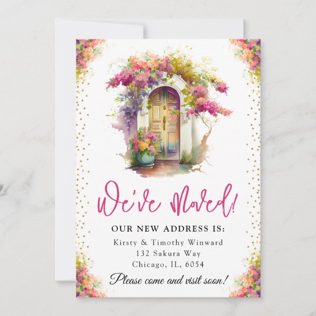 Watercolor Spring Flowers Door New Home Announcement (Front)