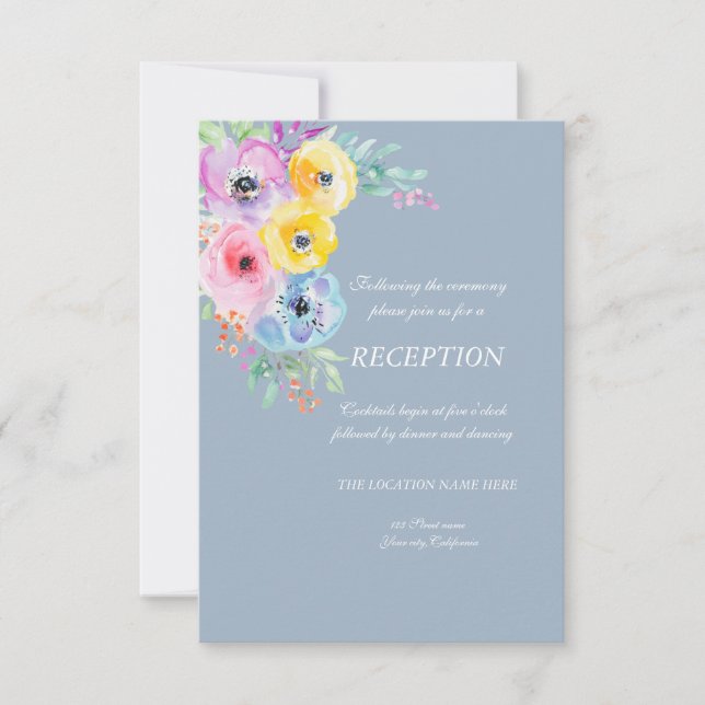 Watercolor Spring Flowers Dusty Blue Invitation (Front)
