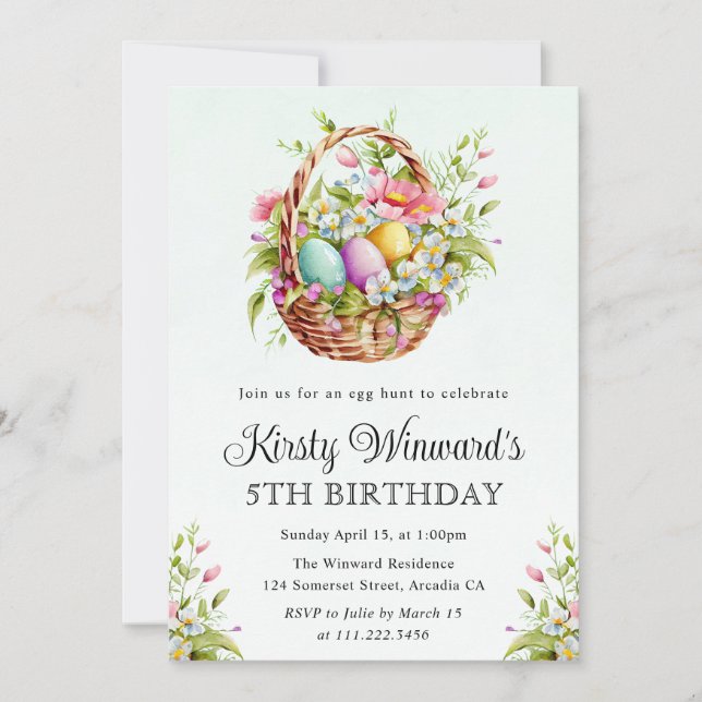 Watercolor Spring Flowers Easter Basket Birthday Invitation (Front)