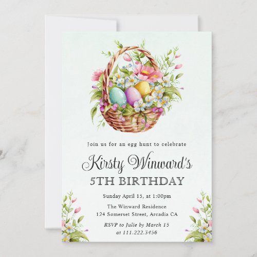 Watercolor Spring Flowers Easter Basket Birthday Invitation