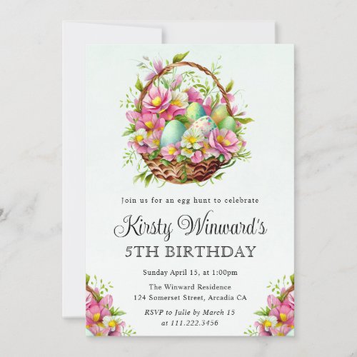 Watercolor Spring Flowers Easter Basket Birthday Invitation