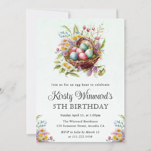 Watercolor Spring Flowers Easter Basket Birthday Invitation