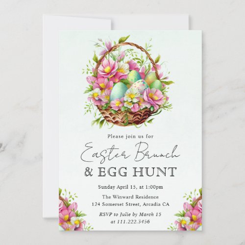 Watercolor Spring Flowers Easter Basket Brunch Invitation