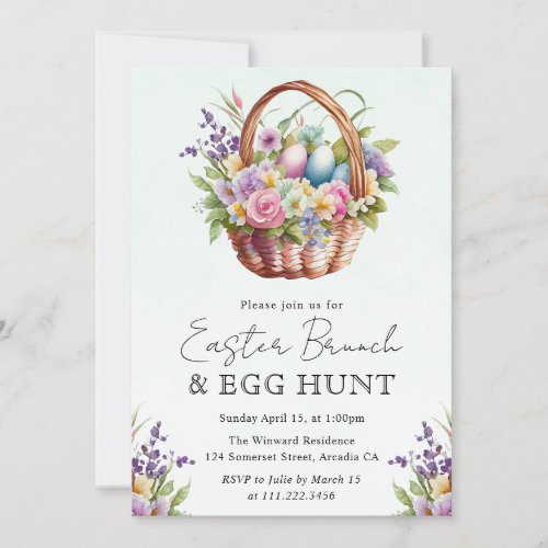 Watercolor Spring Flowers Easter Basket Brunch Invitation