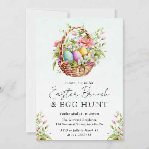 Watercolor Spring Flowers Easter Basket Brunch Invitation