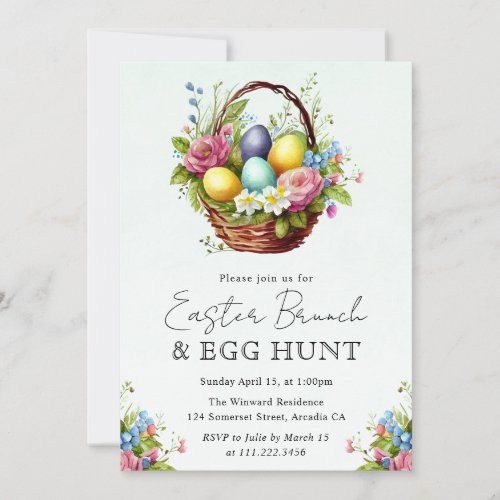 Watercolor Spring Flowers Easter Basket Brunch Invitation