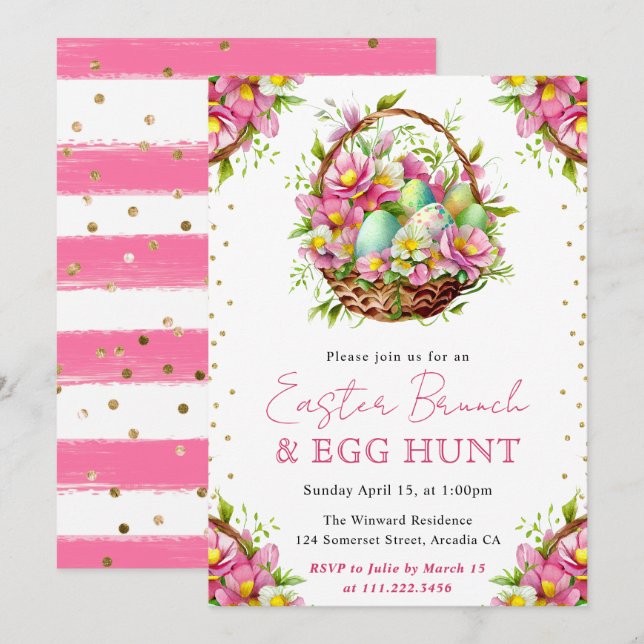 Watercolor Spring Flowers Easter Basket Brunch Invitation (Front/Back)