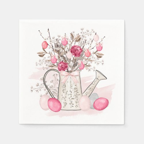 Watercolor Spring flowers Easter eggs Napkins