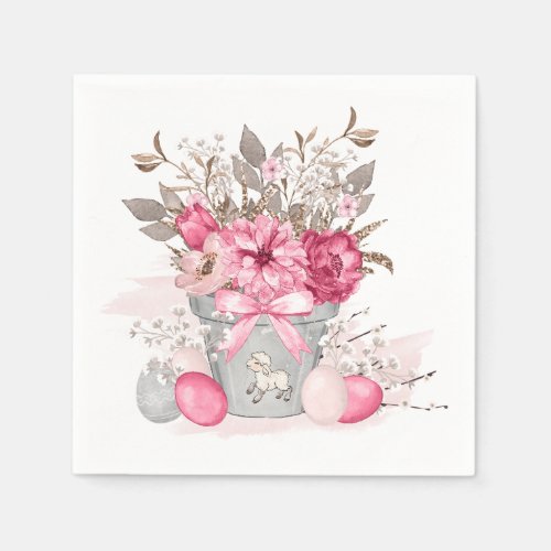 Watercolor Spring flowers Easter eggs Napkins