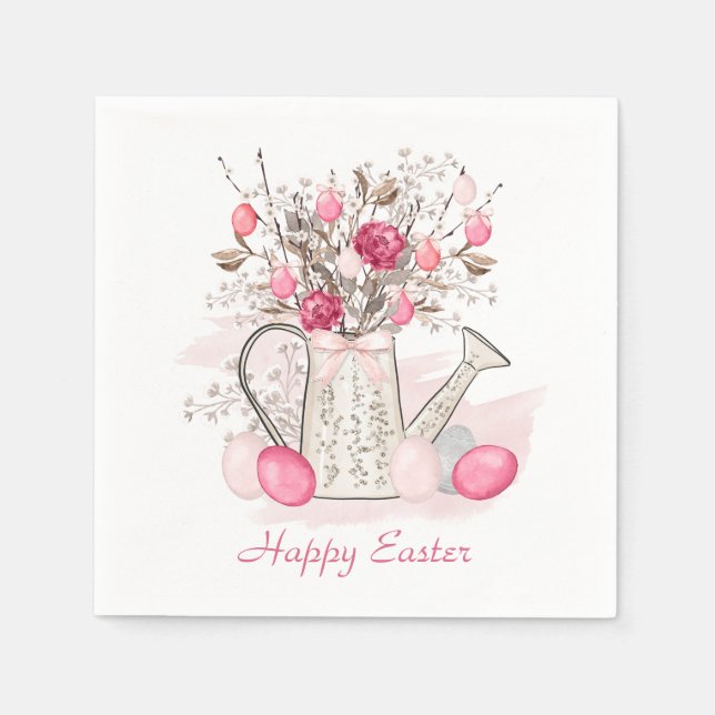 Watercolor Spring flowers Easter eggs Personalized Napkins (Front)