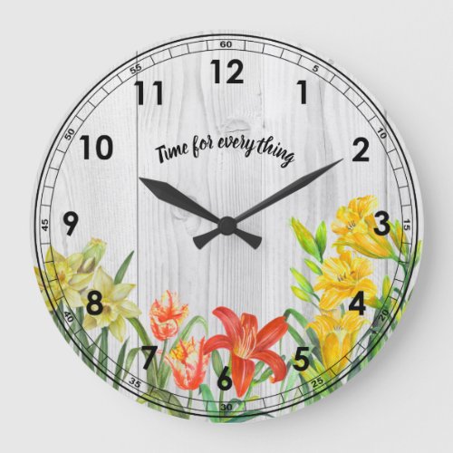 Watercolor Spring Flowers Floral Art Large Clock