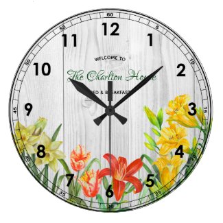 Watercolor Spring Flowers Floral Art Large Clock