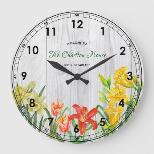 Watercolor Spring Flowers Floral Art Large Clock