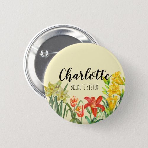 Watercolor Spring Flowers Floral Illustration Button